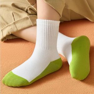 White Mid-Calf Socks For Kids Autumn Winter Sporty Crew Length Medium Thickness Color Block Design Boys Girls Toddler Socks - Product Image 2