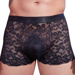 Calzoncillos bóxer de hombre <span class=keywords><strong>musculosos</strong></span> de tiro bajo de nailon de encaje americano europeo, ropa interior Sexy de moda agradable para la piel - Product Image 5
