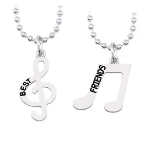 Collana con ciondolo a 2 pz/set minimalista di moda semplice e minimalista con Note musicali per sempre migliori amiche per la spedizione di gioielli in argento