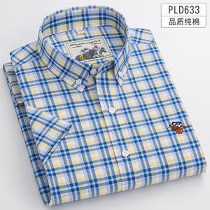 Short dos homens do ODM do OEM Sleeved o algodão do verão da camisa respirável verificada meia-sleeved ocasional com logotipo bordado - Product Image 3