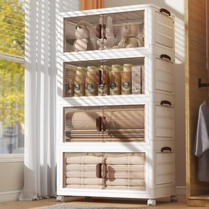 Armario de Almacenamiento Plegable para el Hogar, Organizadores de Armarios Plegables, Cajas y Contenedores de Almacenamiento de Plástico Multifuncionales Apilables con Ruedas - Product Image 1
