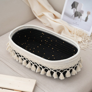 Çok Renkli Oval Püsküllü Pamuk Halat Örgülü Çevre Dostu Dayanıklı Yer Tasarruflu Modern Katlanabilir Saklama Sepeti Ev Düzenleme İçin - Product Image 3