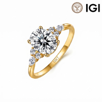 Bague RINNTIN LBR19 en or massif 18 carats, diamant de laboratoire certifié IGI, taille brillant rond 1 carat, sertie de pierres sur plusieurs côtés, bijoux fins