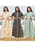 Robe longue d'été élégante pour femme, col en V, imprimé floral à sequins, 100% polyester, ornée de perles, en gros, en stock, pour le commerce international