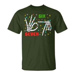 Camiseta navideña Six Seven Skeleton, ropa navideña con memes de la generación Z - Product Image 1