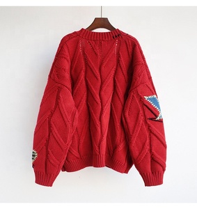 <span class=keywords><strong>Cardigan</strong></span> ample en tricot épais de haute qualité pour femmes, automne/hiver, décontracté, avec broderie - Product Image 4
