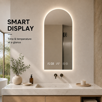 Miroir de salle de bain LED rétroéclairé arqué avec variateur d'intensité, anti-buée, contrôle tactile 3 couleurs, Bluetooth, miroir de maquillage mural