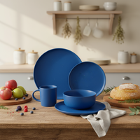 Service de table en céramique bleue de luxe classique - Assiettes, bols, tasses à thé résistantes à la chaleur, compatibles lave-vaisselle et four
