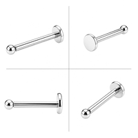 Labret à bille sans filetage en titane ASTM F136 G23 16G, dos plat, pour cartilage d'oreille et lèvre, plaqué or, bijoux de piercing corporel