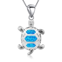 Collier pendentif tortue marine pour femme, en alliage de cuivre plaqué argent, opale de feu bleue incrustée, design tendance, cadeau |   Côtier