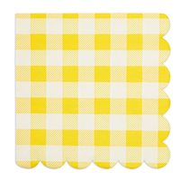 Serviettes en papier jetables 2 plis pour restaurant, 13x13 pouces, sans bord festonné, motif écossais jaune et blanc, 18 g/m², en pâte de bois, carrées, lot de 4