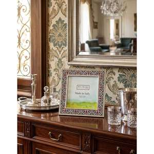 Beltrami Photo <b>Frame</b> 4x4 Inch Silver Plated Enamel Design Made in Italy - Product Image 2