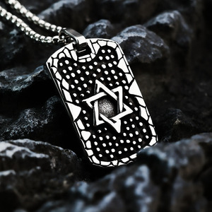 Stainless Steel Men's Pendant Six Pointed <b>Star</b> Relief Geometric <b>Design</b> Necklace Fashion Jewelry - Product Image 3