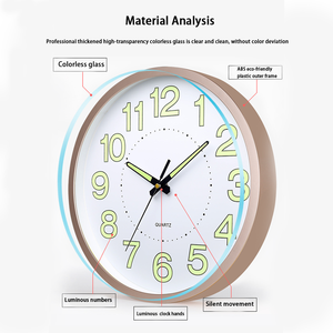 12" (30cm) Luminous Plastic <strong>Silent</strong> <strong>Wall</strong> <strong>Clock</strong>. Ideal for Bedrooms &amp; Living Rooms, Battery-powered, Softly Glowing. - Product Image 3