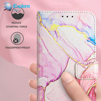 Étui portefeuille en cuir PU avec design marbré iExplore Flip Cover pour 17Promax Galaxy s25 A06 A16 A36 A56 M35 M55 Vivo Y77 Tecno Spark 8