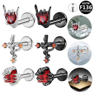 Boucles d'oreilles en forme de cœur et de serpent en alliage de titane avec incrustation de zircon pour piercing des lèvres ASTM F136 - Product Image 1