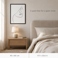 Impression sur toile encadrée 45x60cm, art minimaliste en ligne, visage de femme noir et blanc, art mural pour salon, chambre à coucher
