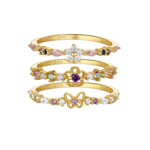 CANNER - Collar de Plata de Ley S925 con Baño de Oro, Diseño de Crisantemo, Mariposa y Pentagrama, con Circonitas de Colores, Estilo INS, Moderno, para Fiestas y Bodas - Product Image 2