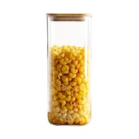 Contenants carrés en verre borosilicate pour aliments avec couvercles hermétiques en bambou – Bocaux à épices empilables pour pâtes, grains de café, sucre