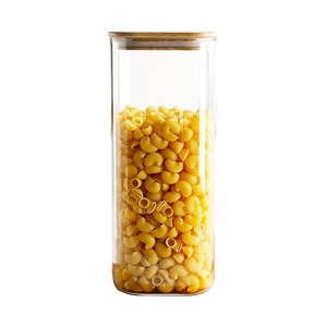 Recipientes Cuadrados de Vidrio de Borosilicato para Almacenamiento de Alimentos, Tapas Herméticas de Bambú, Frascos para Especias, <span class=keywords><strong>Pasta</strong></span>, Granos de Café, Azúcar, Apilables - Product Image 5