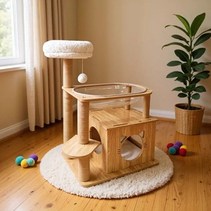 Arbre à chat 4 niveaux en MDF couleur bois naturel de luxe avec niche pour la confidentialité des chats - Product Image 1