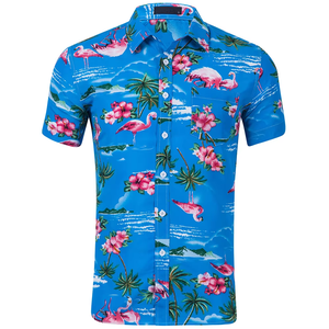 Camisas hawaianas de hombre al por mayor, camisas de playa de palmeras de isla con estampado completo, estilo Aloha, color melocotón, más baratas - Product Image 3