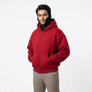 Custom High Quality Heavyweight 460 GSM Cotton Fleece Pullover Hoodie with Puff Print and Zipper Men's Balaclava Zip Hoodie - Product Image 1