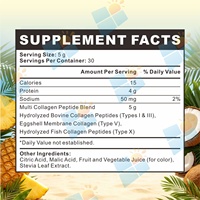 Poudre de peptides de collagène OEM saveur ananas-coco, 5g par portion, supplément beauté multi-collagène en sachet individuel, marque privée