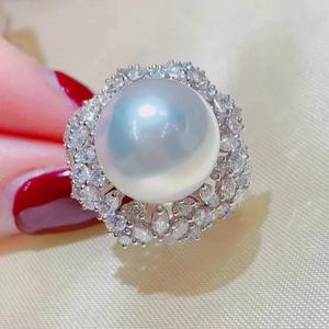 Bague luxueuse en perle naturelle de 13 à 14 mm en argent pur, design à clapet impeccable, style luxe léger, coffret cadeau - Product Image 2