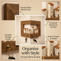 Porte-clés mural de style rustique avec 4 crochets pour chambres, murs de la maison, porte-clés en bois