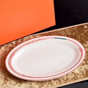 Décorations ovales pour banquet à domicile, plats à poisson, vaisselle de restaurant, plats peu profonds en céramique - Product Image 1