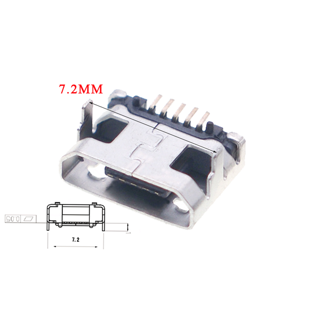 MICRO USB 5P B-type Socket with 7.2MM Pitch , 2pin Front and Rear SMT with Edge/without Edge Usb Connector