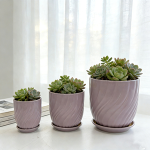 Pots à succulentes ronds modernes de 6 pouces en céramique <span class=keywords><strong>rose</strong></span> émaillée écologique avec soucoupe pour centres commerciaux intérieurs - Product Image 4