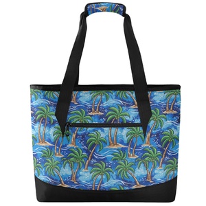 Sac fourre-tout bleu à imprimé tropical, sac à main palmier, grand sac isotherme personnalisé avec fermeture éclair, sac à bandoulière - Product Image 2