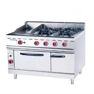 Restaurant Equipment Kitchen Commercial Fast Food Gas Stove 4 Burner Gas Griddle With Oven Combination Cooking Equipment