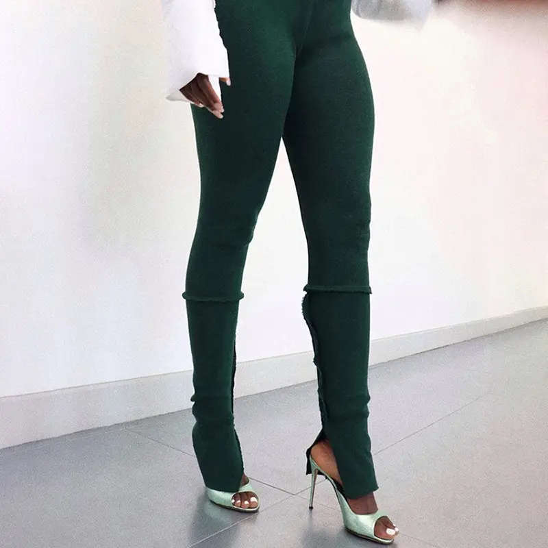 2021 fashionable women new solid color split high waist casual sports trousers tight sweat flare pants