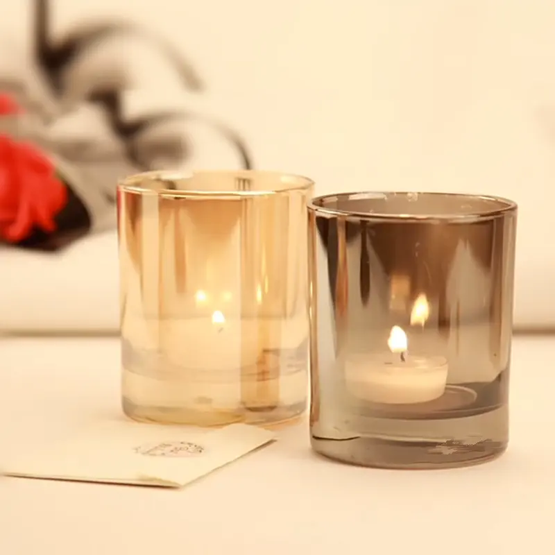 Empty Cylinder Rounded Bottom 7oz Candle Jar Luxury Electroplated Candle Container Cup Clear Candle Jar With Cork Lid