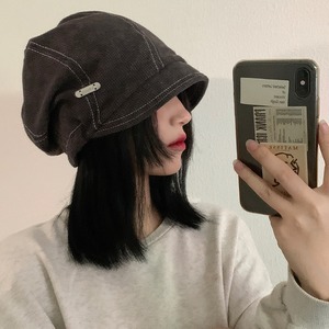Korean <b>Style</b> Relaxed Beanie Dark Gray Cotton Autumn Winter Hat For Women Large <b>Head</b> Size Face Slimming Design - Product Image 2