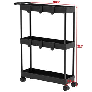 3-Tier Slim/Super <b>Narrow</b> Black Plastic Kitchen Cart <b>Storage</b> with Handle for <b>Narrow</b> Spaces-for <b>Bathroom</b> Spice Tool Organization - Product Image 6