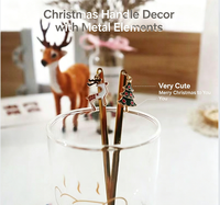 Lot de 6 cuillères de Noël écologiques en acier inoxydable 410 plaqué or PVD miroir, avec breloques métalliques, coffret cadeau
