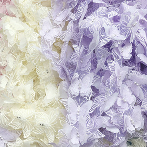 Passamaneria in pizzo a doppio strato in organza con farfalle, perle e glitter, ricamo floreale per applicazioni fai da te, decorazioni per abiti da sposa, 2026 - Product Image 3