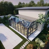 Véranda en profilés d'aluminium extrudés avec panneaux de verre isolants, maison en verre préfabriquée quatre saisons pour balcon