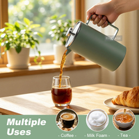 Cafetière à piston française verte personnalisée HIGHWIN, double paroi en acier inoxydable, avec couvercle en verre borosilicate