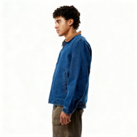 Veste en jean bleu pour homme, en coton surdimensionné, style streetwear décontracté, col rabattu en velours côtelé personnalisé, vintage, lavée