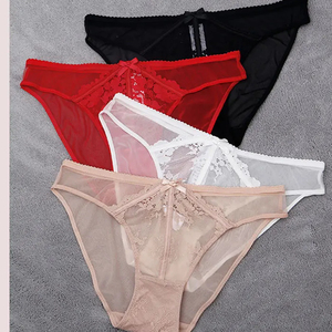 Braguitas de encaje ultrafinas y sexys con bordado hueco, lazos y cintura media, ropa interior transparente para mujer - Product Image 6