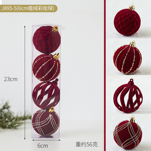 <b>Christmas</b> <b>Tree</b> Decoration Ball <b>Christmas</b> Painting Ball <b>Flocking</b> Dark Red <b>Christmas</b> Ball Pearl Diy Hanging Scene Layout - Product Image 6