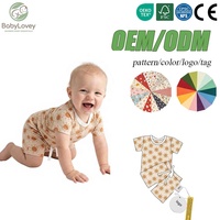 Babylovey Fabricant OEM ODM, vêtements pour bébés en bambou avec logo personnalisé, ensemble de vêtements pour enfants à manches courtes, ensemble de pyjama d'été pour bébés