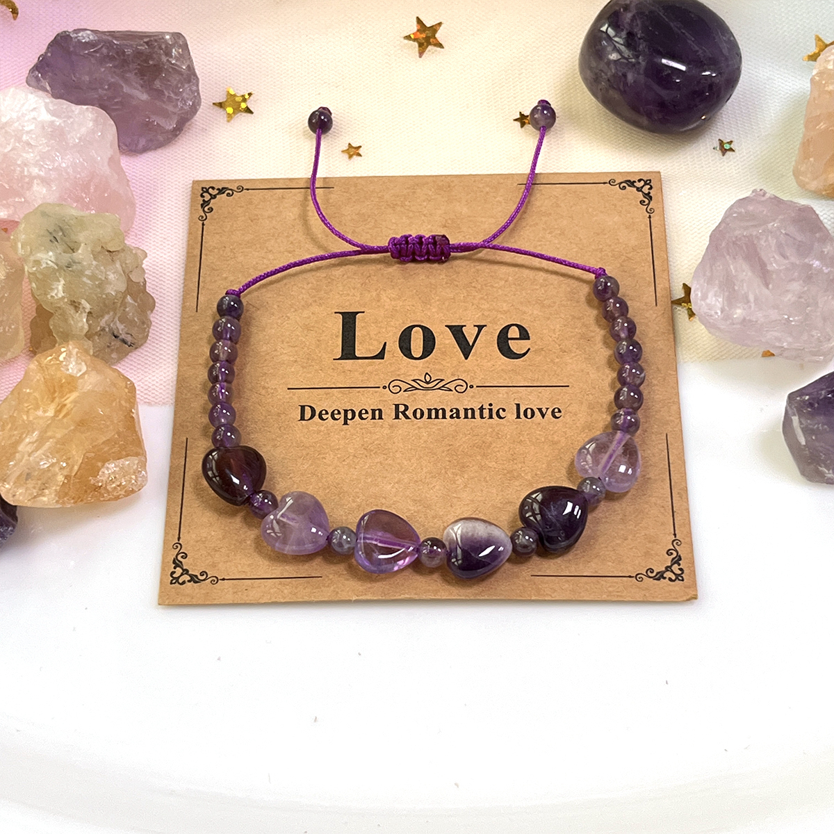Pulsera de Amatista Natural con Tarjeta de Amor