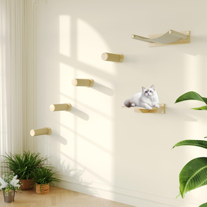 Estantes de Pared para Gatos, Muebles de Madera para Gatos con <span class=keywords><strong>4</strong></span> Postes Rascadores, Plataforma de Salto y Hamaca para Gatitos - Product Image 6