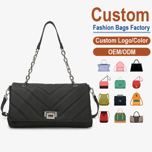 Genuine <b>Leather</b> Chevron-Quilted Chain Bag, OEM/ODM Custom Factory, Women's Luxury Crossbody Purse - Product Image 1